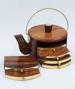 Wooden Kettle Shape Drink Coasters Set Of 6 For Tumblers And Water Glasses