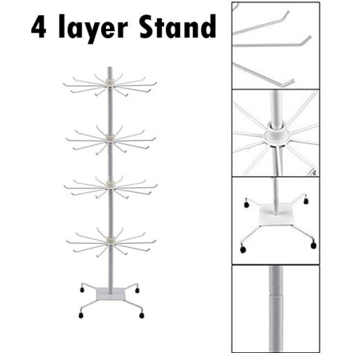 Metal 4 Layered Rotating mobile Accessories, Jewellery, Chains, Ear-Rings, Bracelet, Necklace Display Stand (White) 42.5 CM Jewellery Stand With Box (White)