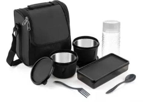 LUNCH BOX BLACK PLASTIC CONTAINER