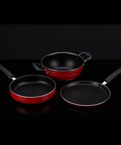 3 Pcs. Gift Set Vivo Series Dosa Tawa (270 Mm), Kadai (240 Mm) , Fry Pan (240 Mm) With S.S. Lid