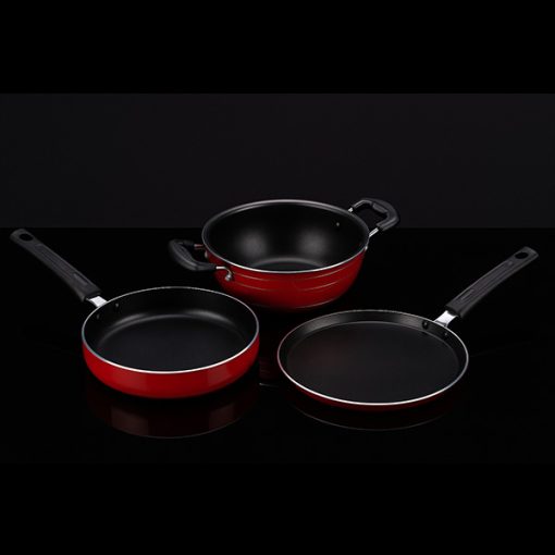 3 Pcs. Gift Set Vivo Series Dosa Tawa (270 Mm), Kadai (240 Mm) , Fry Pan (240 Mm) With S.S. Lid