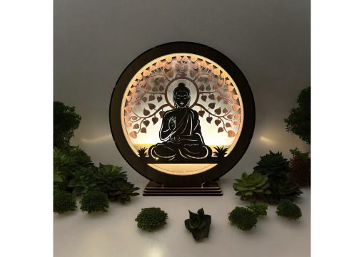 Wooden Lighting Showpiece Buddha Design - Image 2