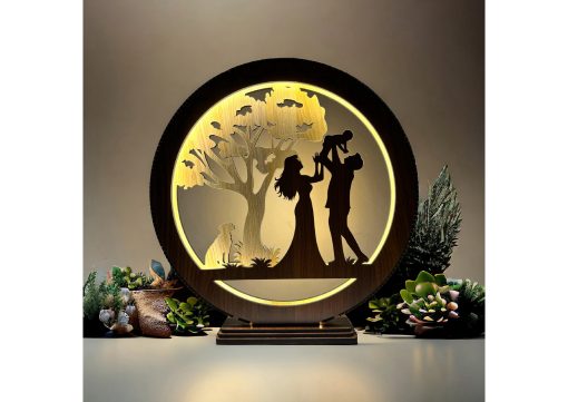 Wooden Lighting Showpiece Couple And Children Design - Image 2