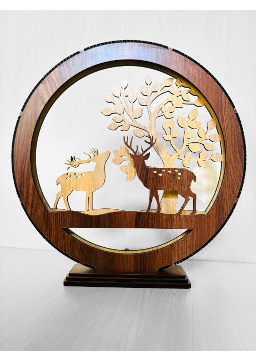 Wooden Lighting Showpiece Two Deer Design