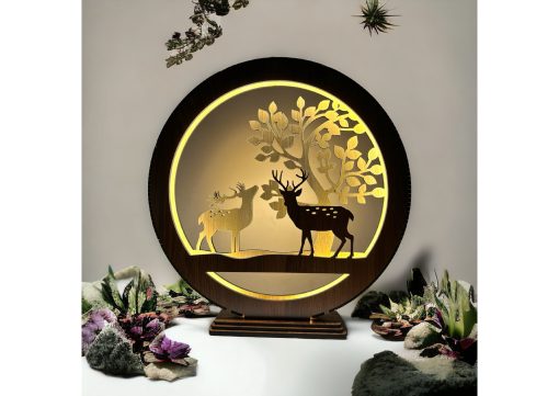 Wooden Lighting Showpiece Two Deer Design - Image 2