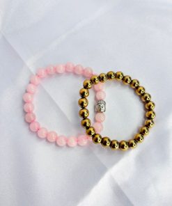 Reiki Crystal Products Natural Rose Quartz Bracelet With Buddha Head (2 pc set)