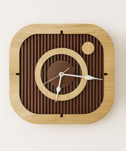 Instagram Style Modern Geometric Wooden Wall Clock – Handmade Oak & Walnut Design | D105