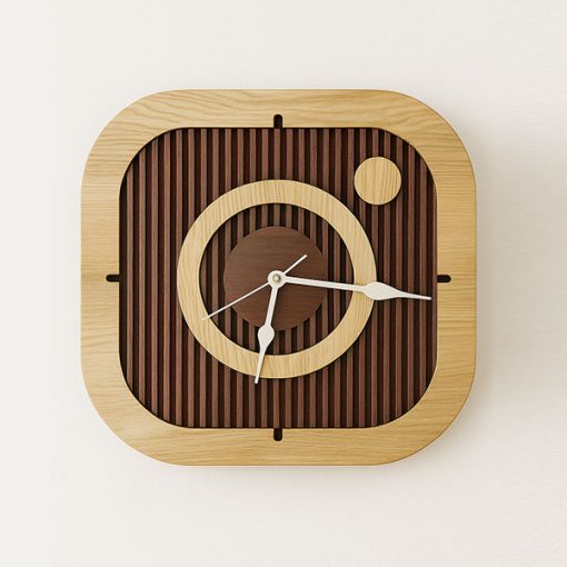 Instagram Style Modern Geometric Wooden Wall Clock – Handmade Oak & Walnut Design | D105