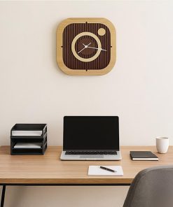 Instagram Style Modern Geometric Wooden Wall Clock – Handmade Oak & Walnut Design | D105