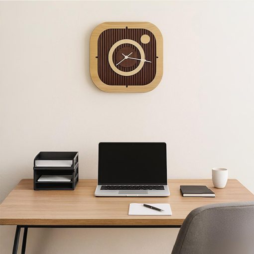 Instagram Style Modern Geometric Wooden Wall Clock – Handmade Oak & Walnut Design | D105