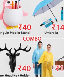 4-in-1 Utility Combo Pack – Mobile Stand, Bottle Umbrella, Key Holder, Raincard Raincoat