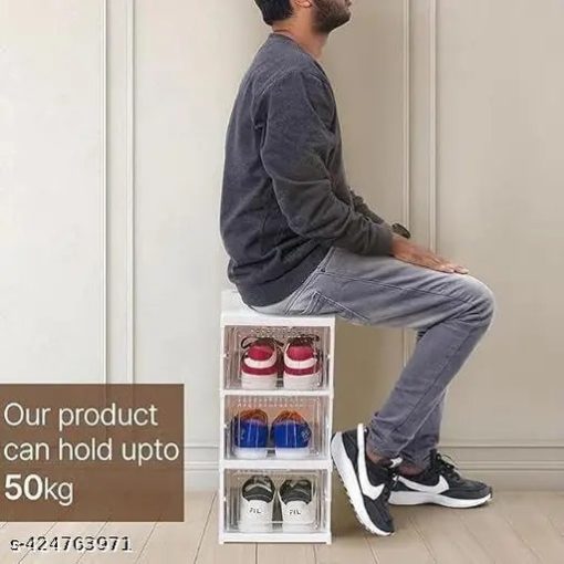 2 LayerFoldable Storage Rack for Shoes | Slippers & Books | White - Image 3