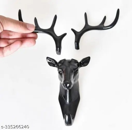 Combo Pack Hiran Key Holder, Deer Head Hander Hook For Wall-Black(2 Pcs)