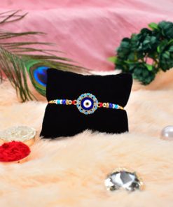 Evil Eye Rakhi with Blue Beads and Golden...