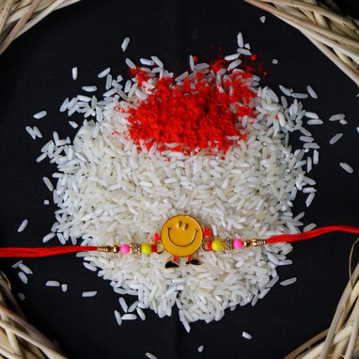 Smiley Face Kids Rakhi with Colorful Beads –...