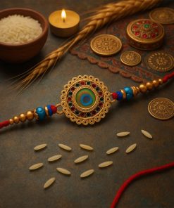 Traditional Flower Design Golden Rakhi