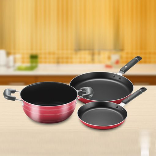 3 Pcs. Non-Stick Cookware Gift Set – Vivo Series | Dosa Tawa (270 mm), Kadai (240 mm) with Stainless Steel Lid, Fry Pan (240 mm) - Image 3