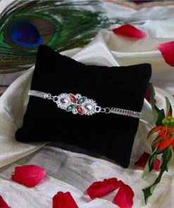 Elegant Floral Rakhi with Red-Green Enamel Work and...