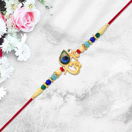 Divine Govind Rakhi with Peacock Feather Design and...