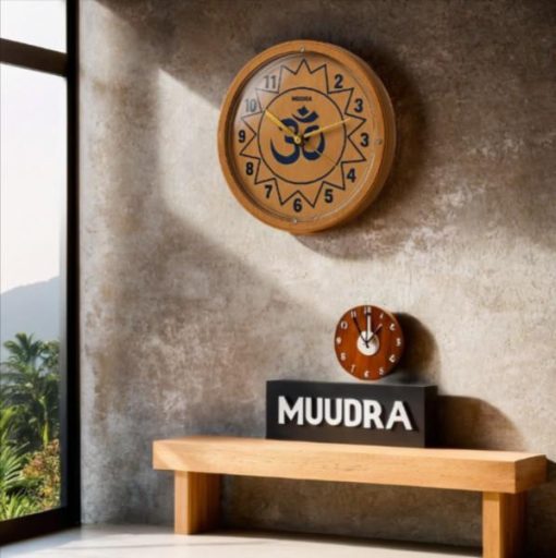 Wooden Om Engraving Rajwadi Premium Wooden Wall Clock With Glass 10"X 10" - Image 2
