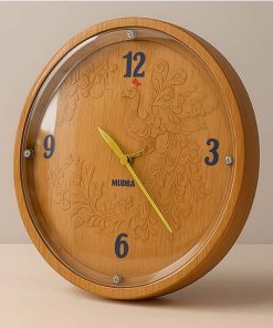 Wooden Peacock Engraving Rajwadi Premium Wooden Wall Clock With Glass 10″X 10″