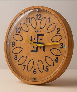 Wooden Swastik Engraving Rajwadi Premium Wooden Wall Clock With Glass 10″X 10″