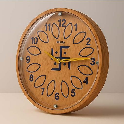 Wooden Swastik Engraving Rajwadi Premium Wooden Wall Clock With Glass 10″X 10″