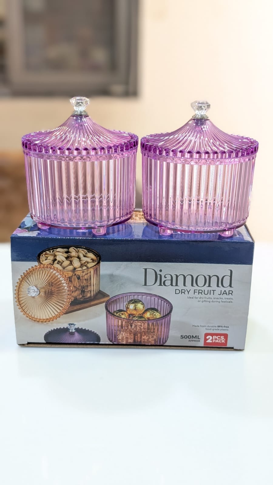 Dry Fruit Jar Diamond(2pcs Set 500ml)