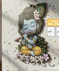Uv Printed 5mm Cute Baby Krishna Wooden Key Holder with Includes 2 FREE Self-Adhesive Wall Hooks | KS-KR-001