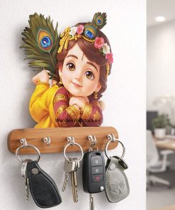 Sleeping Krishna Keystand Wooden Printed With 2 Wall Sticker Free| Size 6x8inch