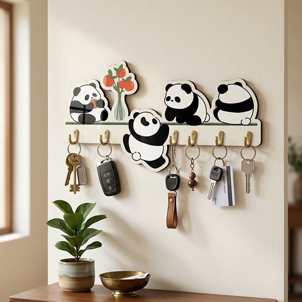 4 Panda Printed wooden Key Holder 6x8inch