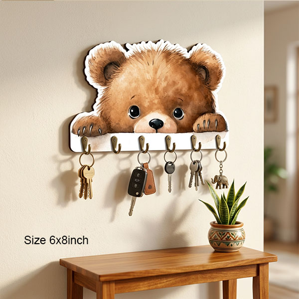 Teddy Bear Printed Wooden Key Holder 6x8 inch