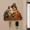 Key Stand Krishna With Cow and Peacock Printed With Hook (6*8inch)