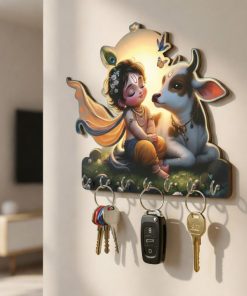 Key Stand Krishna With Cow Printed With Hook (6*8inch)