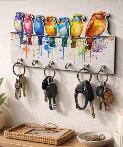 Chidiya Wooden Printed Key Holder | 5 Hooks