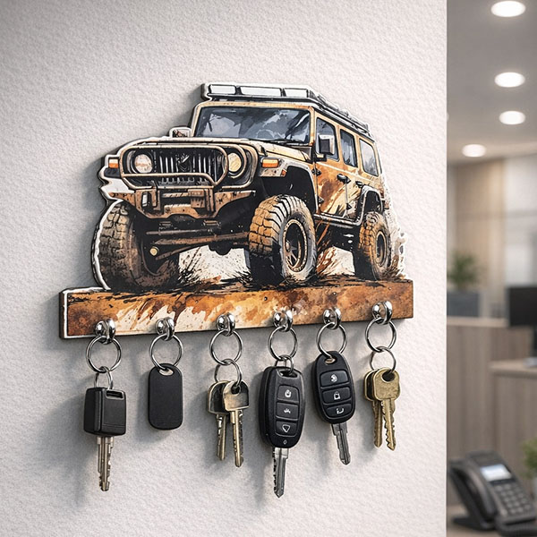 Off-Road Jeep Wall Mounted Key Holder Rack with 6 Hooks