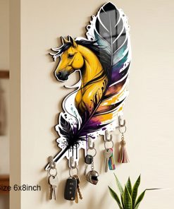 Feather Horse Printed Wooden Key Holder
