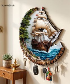 Ship Printed Wooden Key Holder