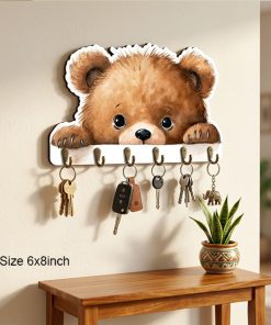 Teddy Bear Printed Wooden Key Holder