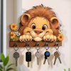 Cute Lion Printed Wooden Key Holder