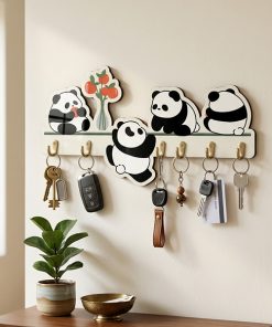 4 Panda Printed wooden Key Holder