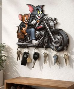 Tom and Jerry on Bike Printed Wooden Key Holder
