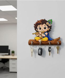 Krishna on tree Wooden Key Holder for Home Entrance