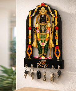 Shree Ram Lalla Murti Wooden Key Holder Wall Mounted Decorative Key Rack for Home Entrance