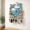Dolphin Wooden Key Holder Wall Mounted Decorative Key Rack for Home Entrance