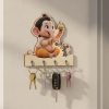 Baby Ganesha Wooden Printed Key Holder | 5 Hooks | No Drill 2 Self Adhesive Hook Free