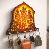 Shree Ram Darbar Wooden Printed Key Holder | 5 Hooks | No Drill 2 Self Adhesive Hook Free