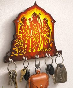 Shree Ram Darbar Wooden Printed Key Holder | 5 Hooks | No Drill 2 Self Adhesive Hook Free